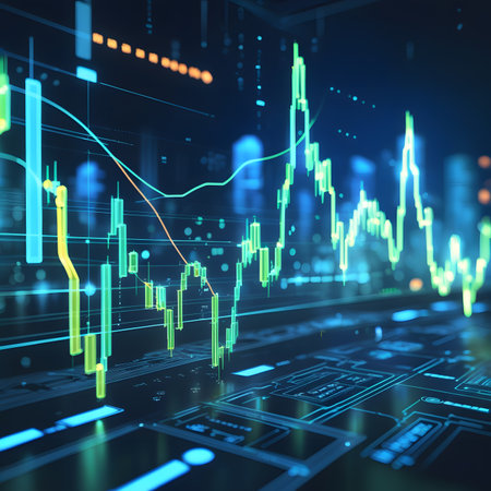 financial chart on technology abstract background represent stock market analysis and investment concept. 3d rendering toned imageの素材