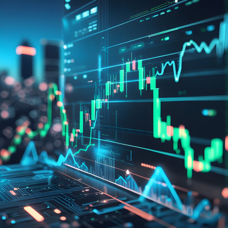 Futuristic technological background with forex chart. 3d renderingの素材