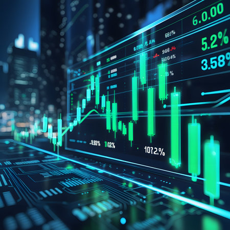 financial stock market graph on technology abstract background represent stock market financial analysis on LED.の素材