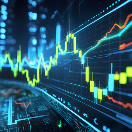 financial stock market graph on digital screen. 3d rendering toned imageの素材