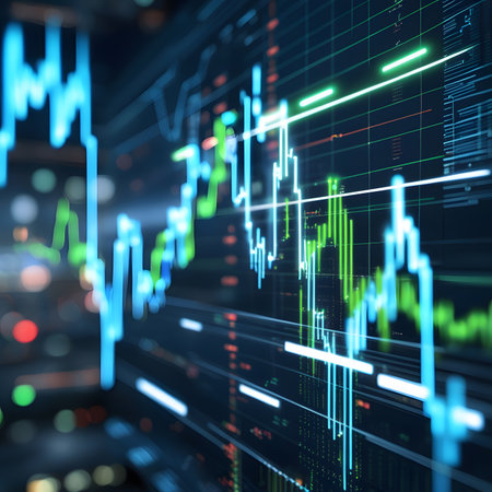financial stock market graph on technology abstract background. Economy concept. 3d renderingの素材