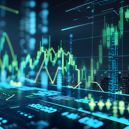 financial chart on virtual screen. abstract financial background. 3d renderingの素材