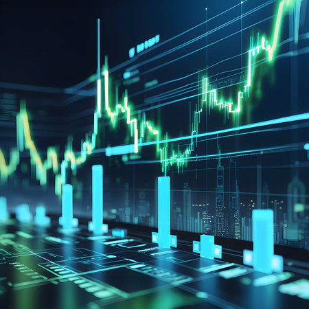 financial chart on technology abstract background represent stock market analysis. 3d renderingの素材