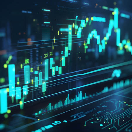financial stock market graph on technology abstract background. 3d rendering toned imageの素材