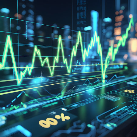 Futuristic glowing forex chart interface. 3D Renderingの素材