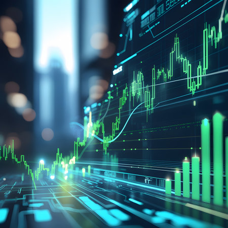 financial chart on technology abstract background represent stock market analysis. 3d renderingの素材