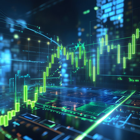 financial chart on technology abstract background represent stock market analysis. 3d renderingの素材