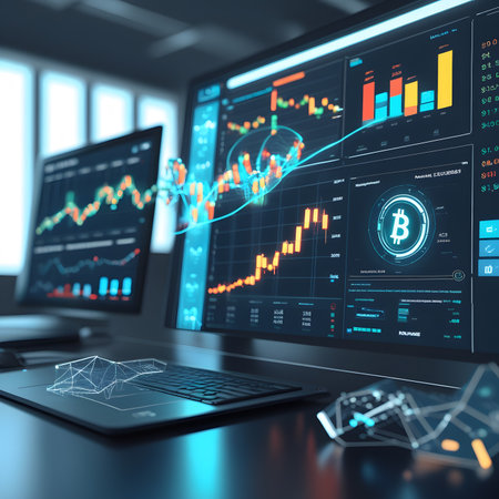 Laptop with glowing forex chart on screen. 3d renderingの素材