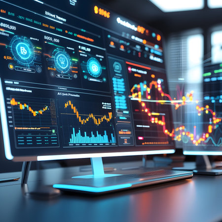 Stock market data on computer screen. Finance and trade concept. 3D Renderingの素材