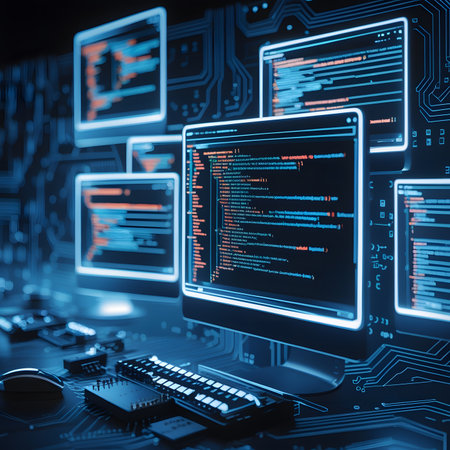 Programming code on computer monitor. Programming and coding concept. 3D Renderingの素材