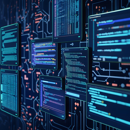 3d rendering of abstract technology background with binary code on the screenの素材