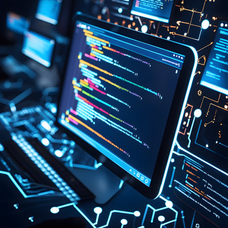 Programming code on computer screen. Programming and coding concept. 3D Renderingの素材