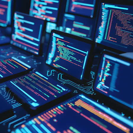 Computer screen with binary code. Programming and coding concept. 3D Renderingの素材