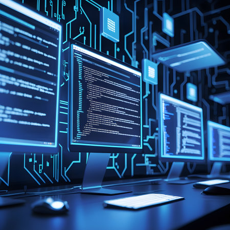 Computer screen with binary code on it. 3d rendering toned imageの素材