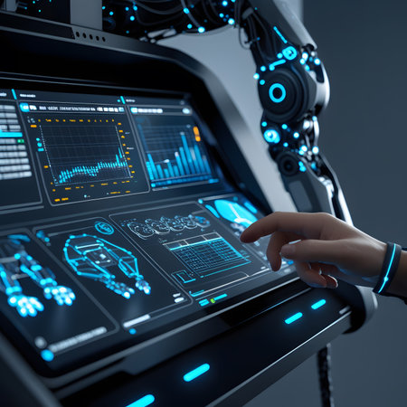 Close up of human hand touching hologram screen. 3d renderingの素材