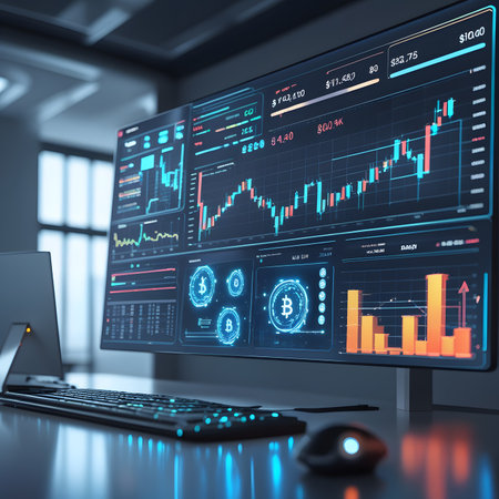 Close up of computer screen with glowing forex chart. 3D Renderingの素材