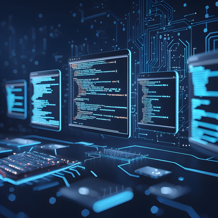 Computer screen with binary code. Network and technology concept. 3D Renderingの素材