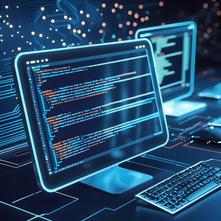 Computer screen with program code. Programming and coding concept. 3D Renderingの素材