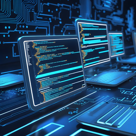 3d rendering of computer and digital technology background with binary code.の素材