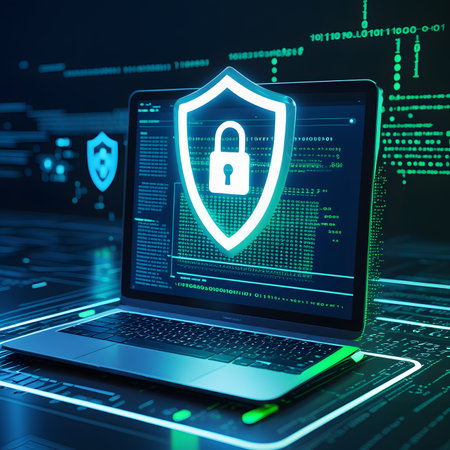 Cyber security concept with padlock on laptop screen. 3D Renderingの素材