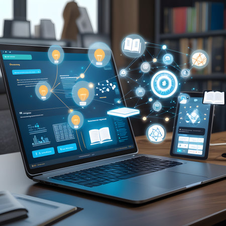 Laptop, smartphone and tablet with online education concept. 3D renderingの素材