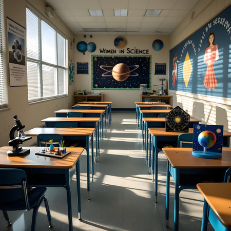 3D render of a science class in a school with blackboardの素材