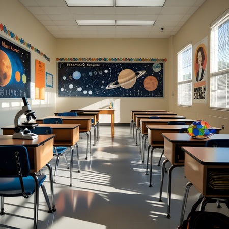 Empty classroom in elementary school, 3d rendering. Computer digital drawing.の素材