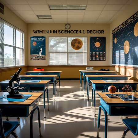 3D render of a science class in a science school with science equipmentの素材