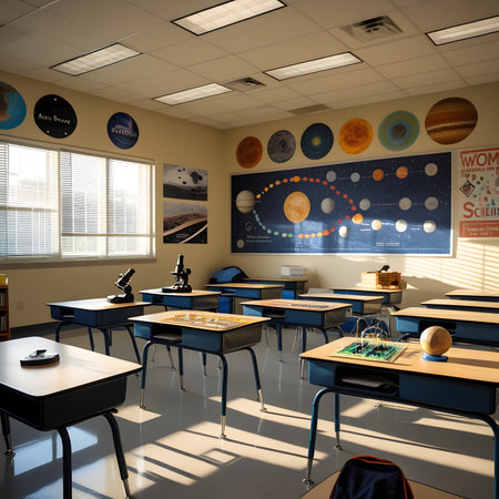 Interior of a school classroom. 3D rendering. 3D illustration.の素材