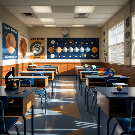 Interior of a school classroom. 3D render. Conceptual image.の素材