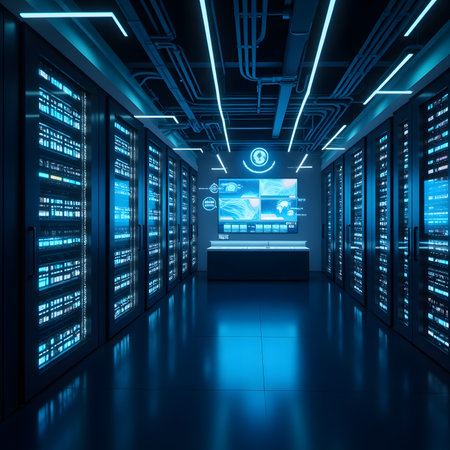 Server room data center. Backup, mining, hosting, mainframe and computer rack with storage information. 3d renderの素材