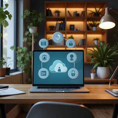 Cloud computing concept on modern laptop screen. 3d render illustration.の素材