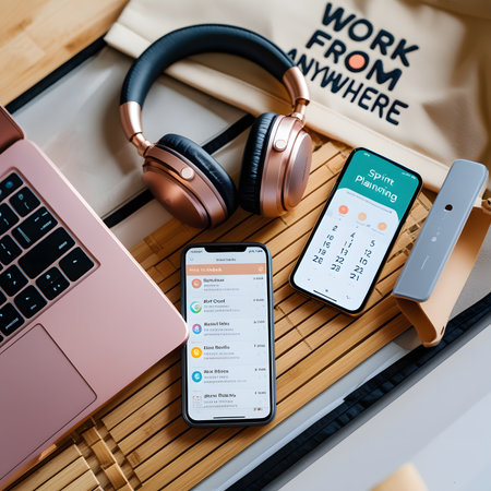 Apple iPhone X and iPhone 8 Plus with social networking service Work from home on the table.の素材