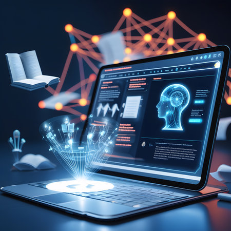 Laptop with digital human head interface on screen. 3D renderingの素材