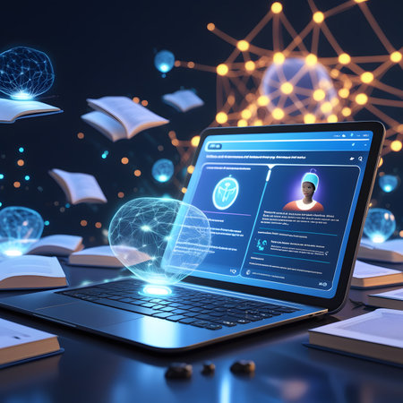 Laptop with online education concept on screen. 3d rendering.の素材