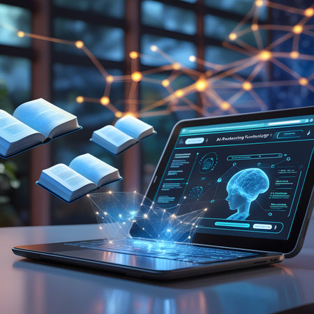 Laptop with open book and online education concept. 3d renderingの素材