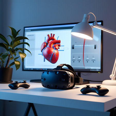 3d render of a computer with a human heart on the deskの素材