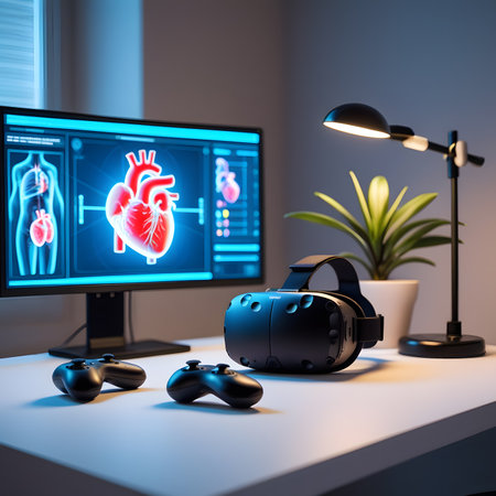 3d render of human heart with VR Headset, Gamepad and mouseの素材