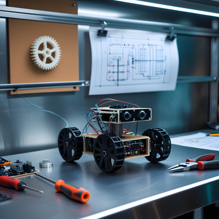 3d rendering robot and tools on the conveyor belt in factoryの素材