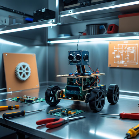 3d rendering of a robot with a set of tools and equipmentの素材