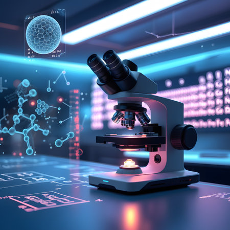 Microscope on the background of the medical laboratory. 3d renderingの素材