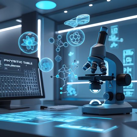 Microscope and laboratory equipment. Science and technology concept. 3D Renderingの素材