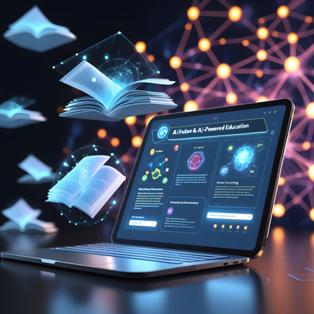 Digital composite of Laptop with e-book interface and books flying aroundの素材