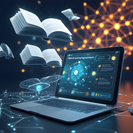 Laptop with open book on the background of the network. 3d renderingの素材