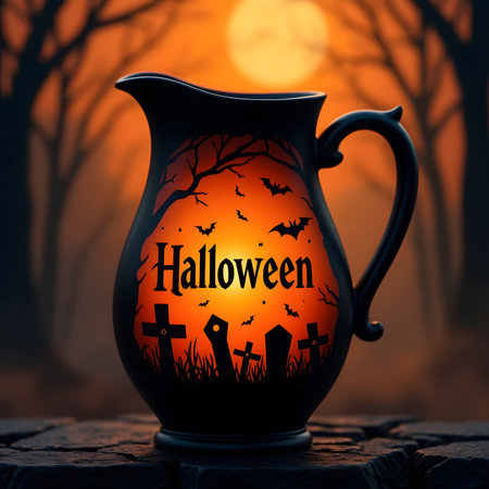 Halloween background with pumpkin in jug and text. 3D renderingの素材