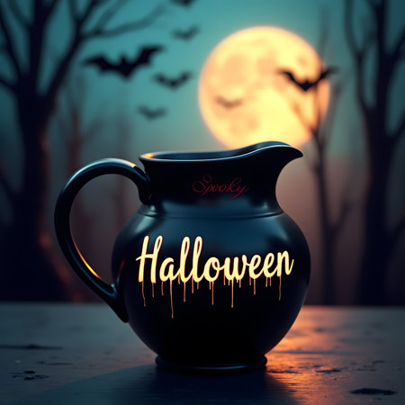Halloween background with jug and full moon. 3D Renderingの素材