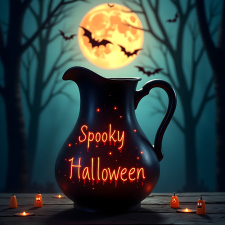 Porcelain jug with spooky halloween text.の素材