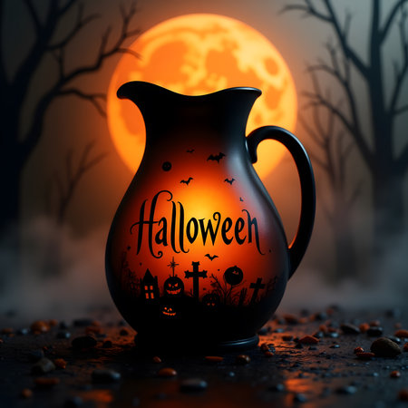 Halloween background with pumpkin and pumpkins. 3D illustration.の素材