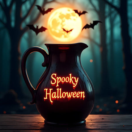 Halloween background with a jug of water and bats. 3d renderingの素材