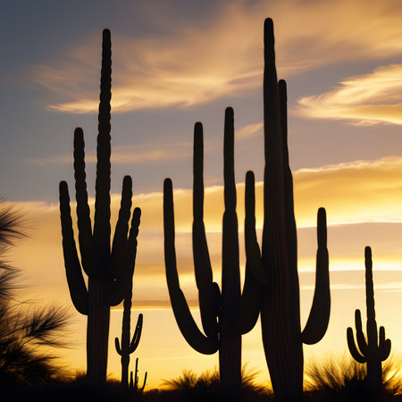 Saguaro cactus at sunset in Tucson, Arizona, USAの素材